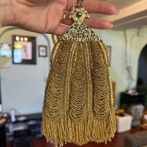 Christiana Gold Beaded Flapper Clutch Bag with Tassel
